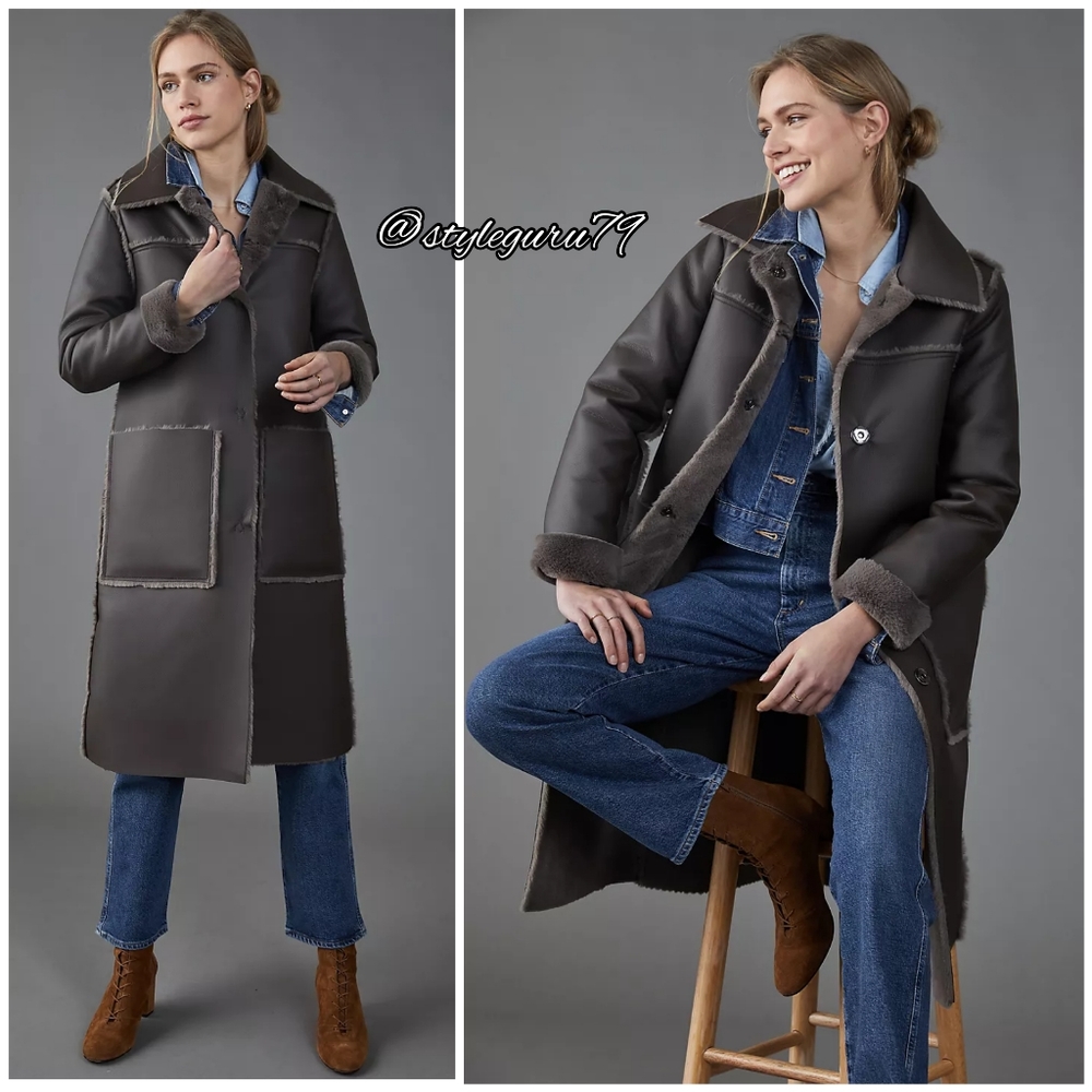 NWT, Anthropologie, KERRY REVERSIBLE FAUX FUR LONG COAT